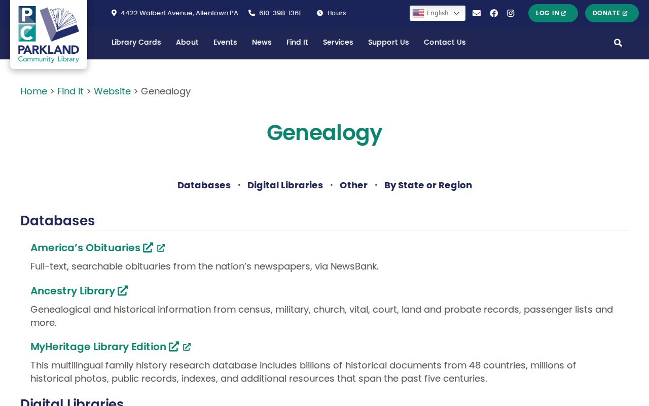 Upper Macungie Township city directory Parkland Community Library genealogy resources